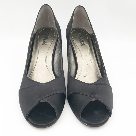 KENNETH COLE Reaction I'm Rich Black Peep Toe Stiletto High Heels Womens 8.5 - Picture 2 of 11
